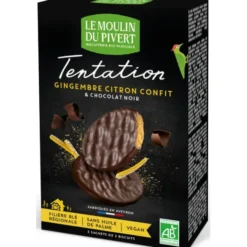 Biscuits au gingembre et au citron enrobés de chocolat noir 115g