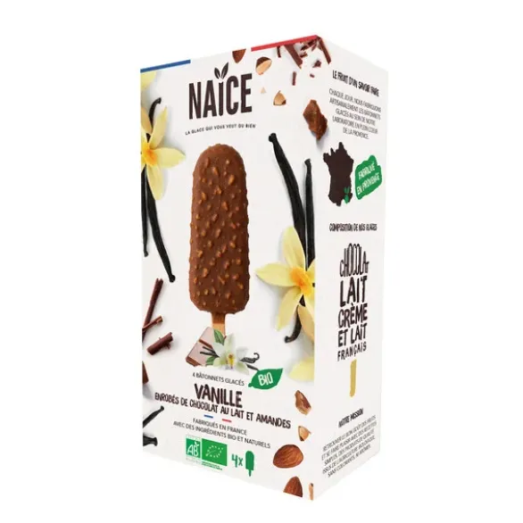 Bâtonnets glacés vanille enrobés chocolat au lait et amandes (4) 300g