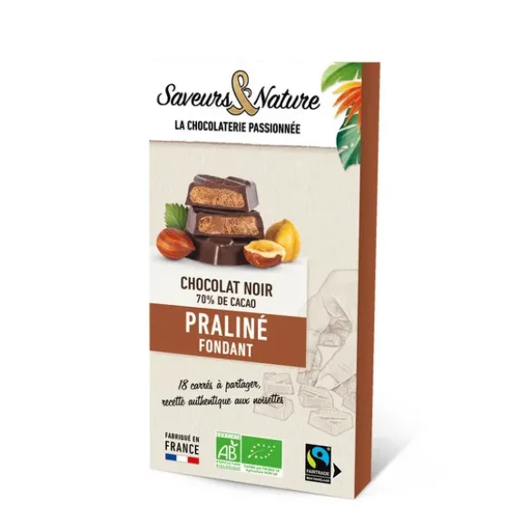 Carré chocolat noir fourré praliné noisette 80g