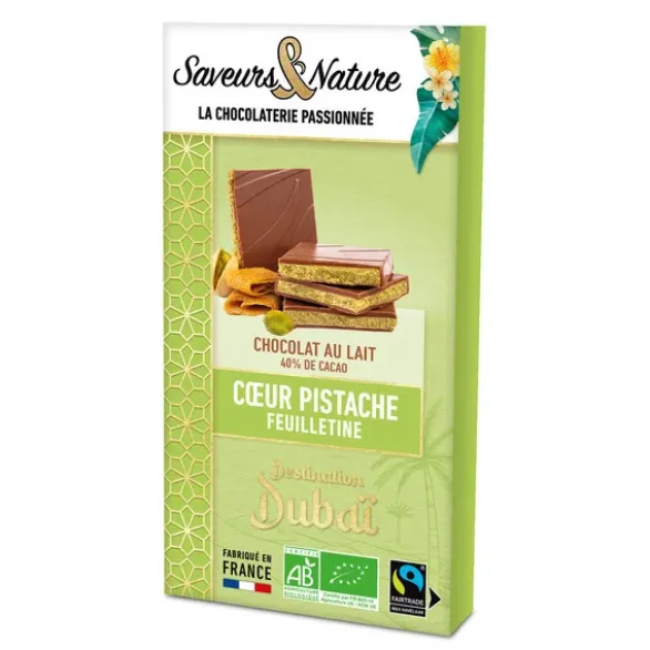 Chocolat lait fourré pistache feuilletine 92g