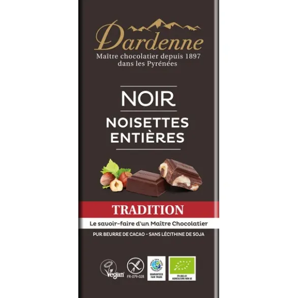 Chocolat noir aux noisettes entières 62% 120g