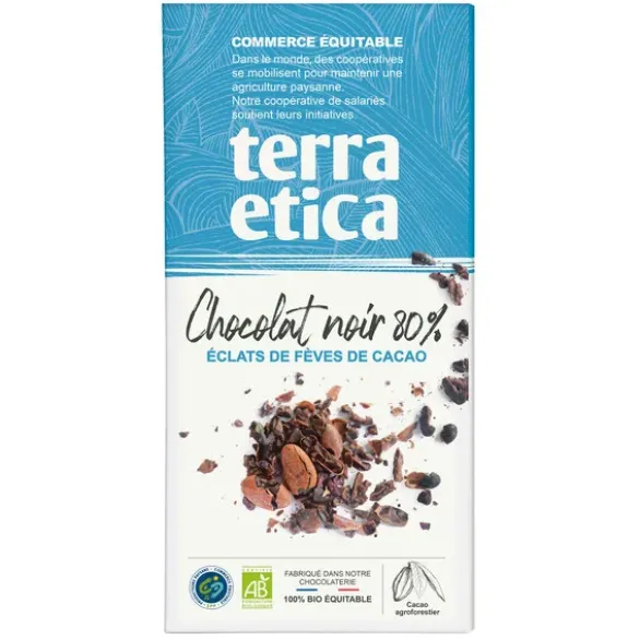 Chocolat noir éclats de fèves de cacao 80% 100g