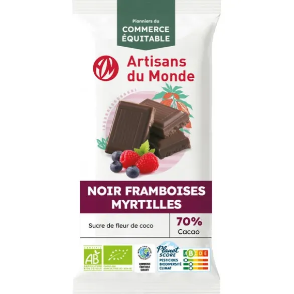 Chocolat noir framboise myrtille 70% 80g
