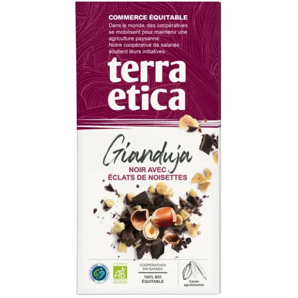 Chocolat noir gianduja avec éclats de noisette 100g