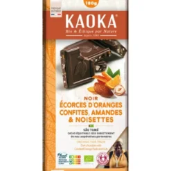 Chocolat noir orange confite amande noisette 66% 180g