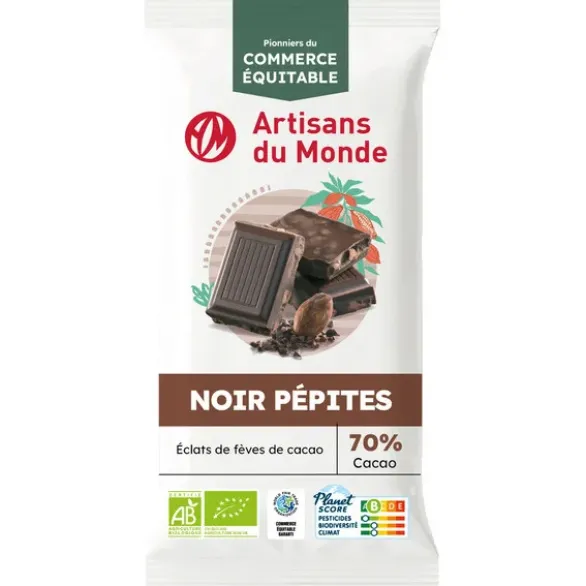Chocolat noir pépites grillées 70% 100g
