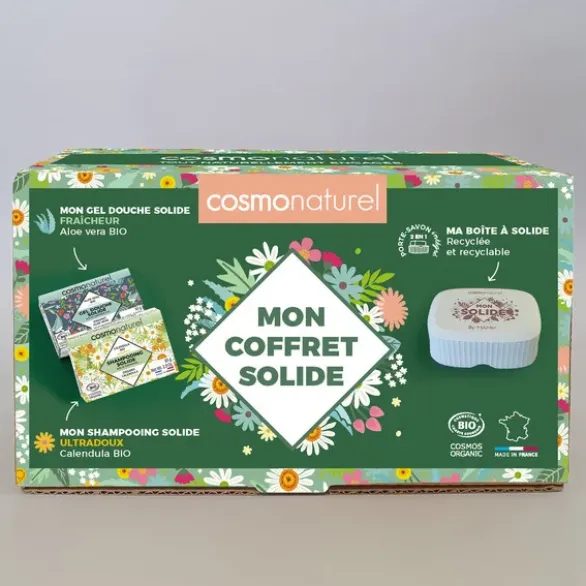 Coffret solide shampooing gel douche et boîte