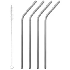 Pailles inox courbées (4) + goupillon