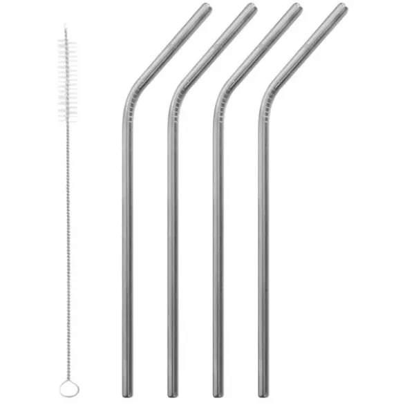 Pailles inox courbées (4) + goupillon