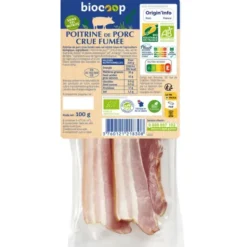 Poitrine porc cru fum s/sel nitr (2)100g