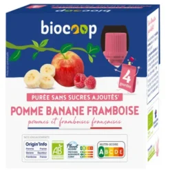 Purée sans sucres ajoutés pomme banane framboise gourde 4x90g