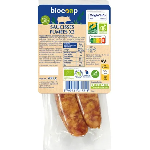 Saucisse fumée sans sel nitrité (2) 200g